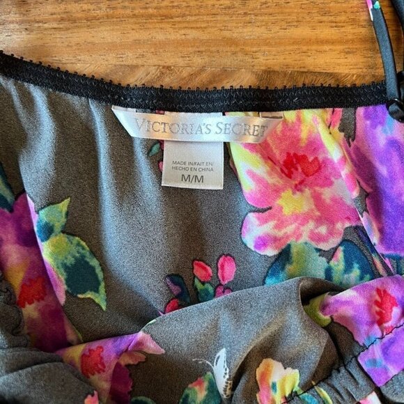 Victoria’s Secret Black & Purple Floral Lace Trim Babydoll Cami Chemise Slip Dre - Picture 3 of 8